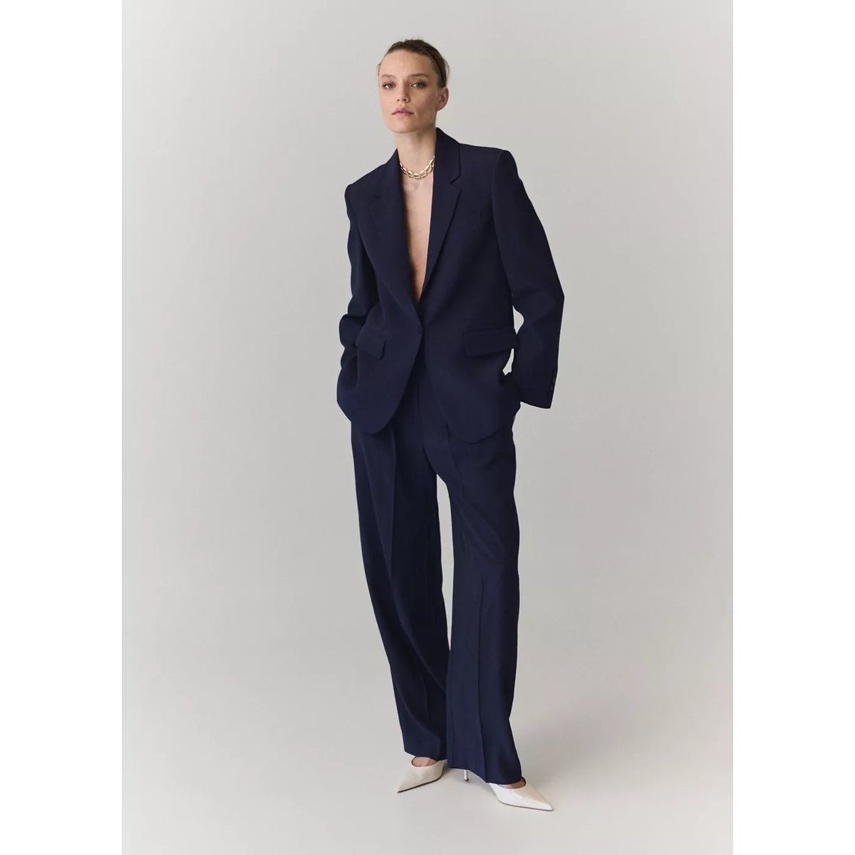Blazer droit avec poches à rabat violet, MANGO