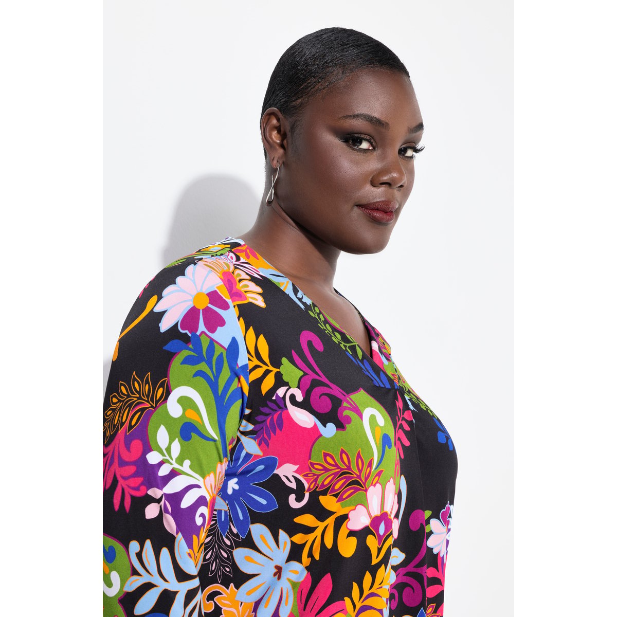 T-shirt en tissu fluide, pli fantaisie noir, ULLA POPKEN