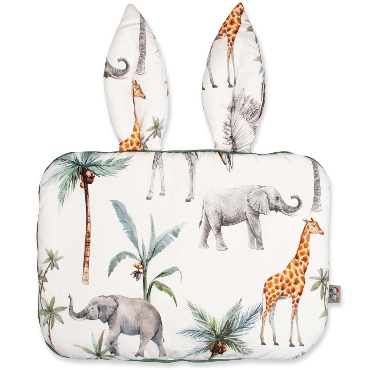 Oreiller plat coussin réversible lapin NÉO VINTAGE safari, vert, gris, blanc, SEVIRA KIDS