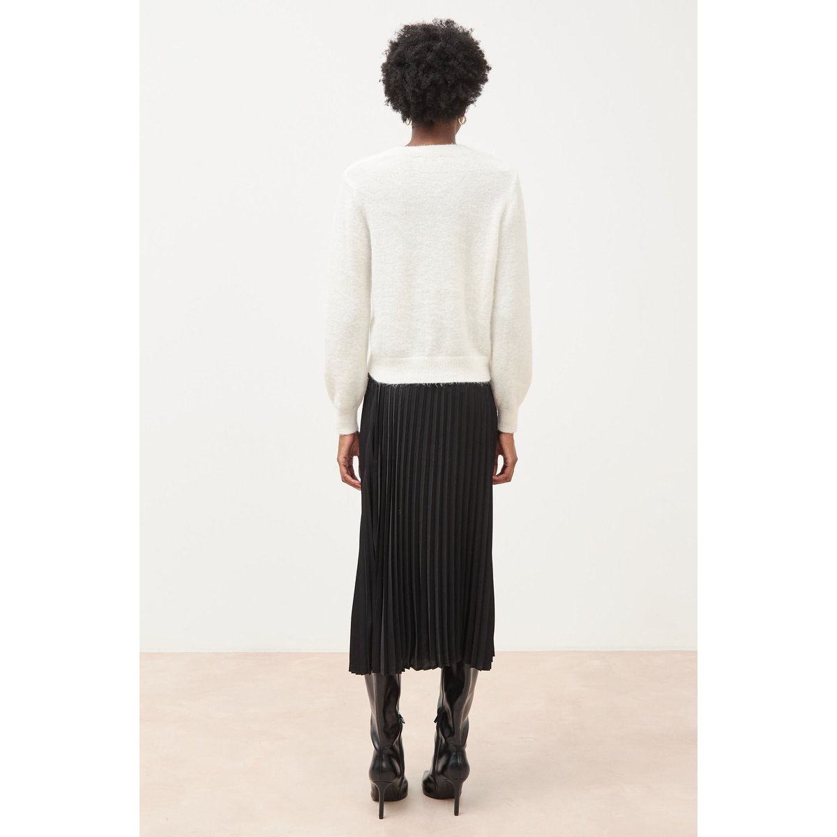 Pull droit col v manches longues ecru, BONOBO