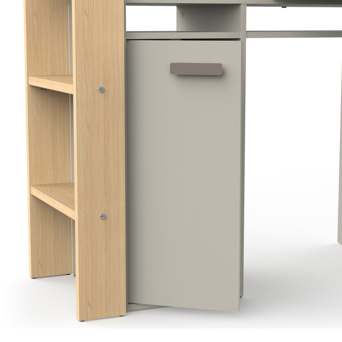 Lit mezzanine avec bureau et armoire H183 cm - CAMILLIA argile / gris / chêne, CALICOSY