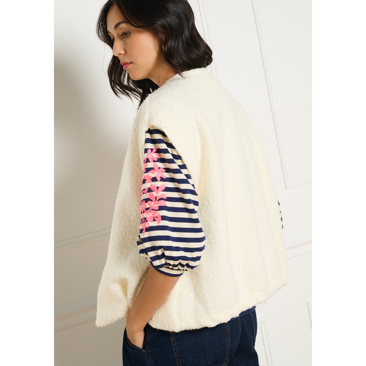 Gilet bouclé blanc vanille, LOLALIZA