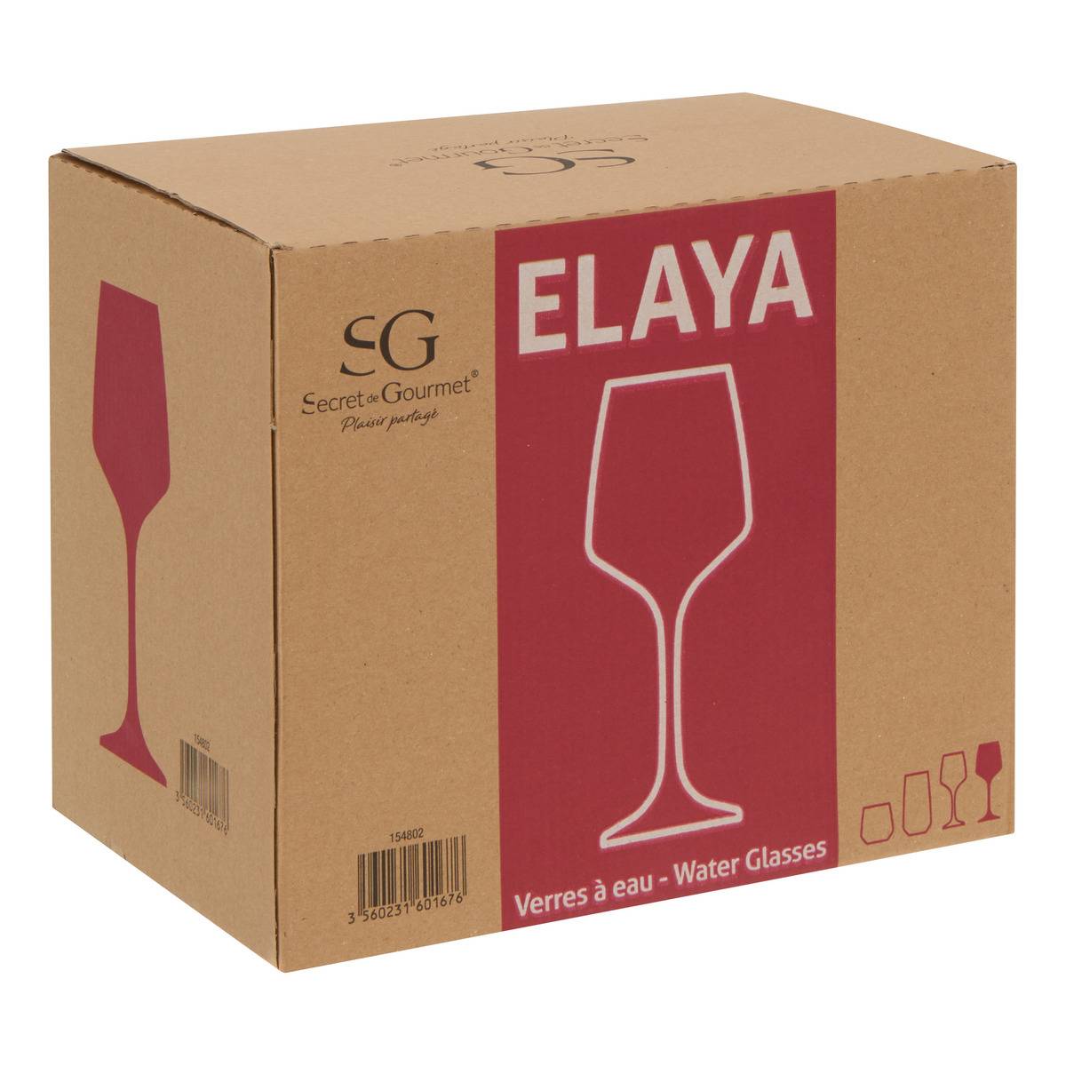 Lot de 6 verres à eau en verre 33 cl ELAYA transparent, SECRET DE GOURMET