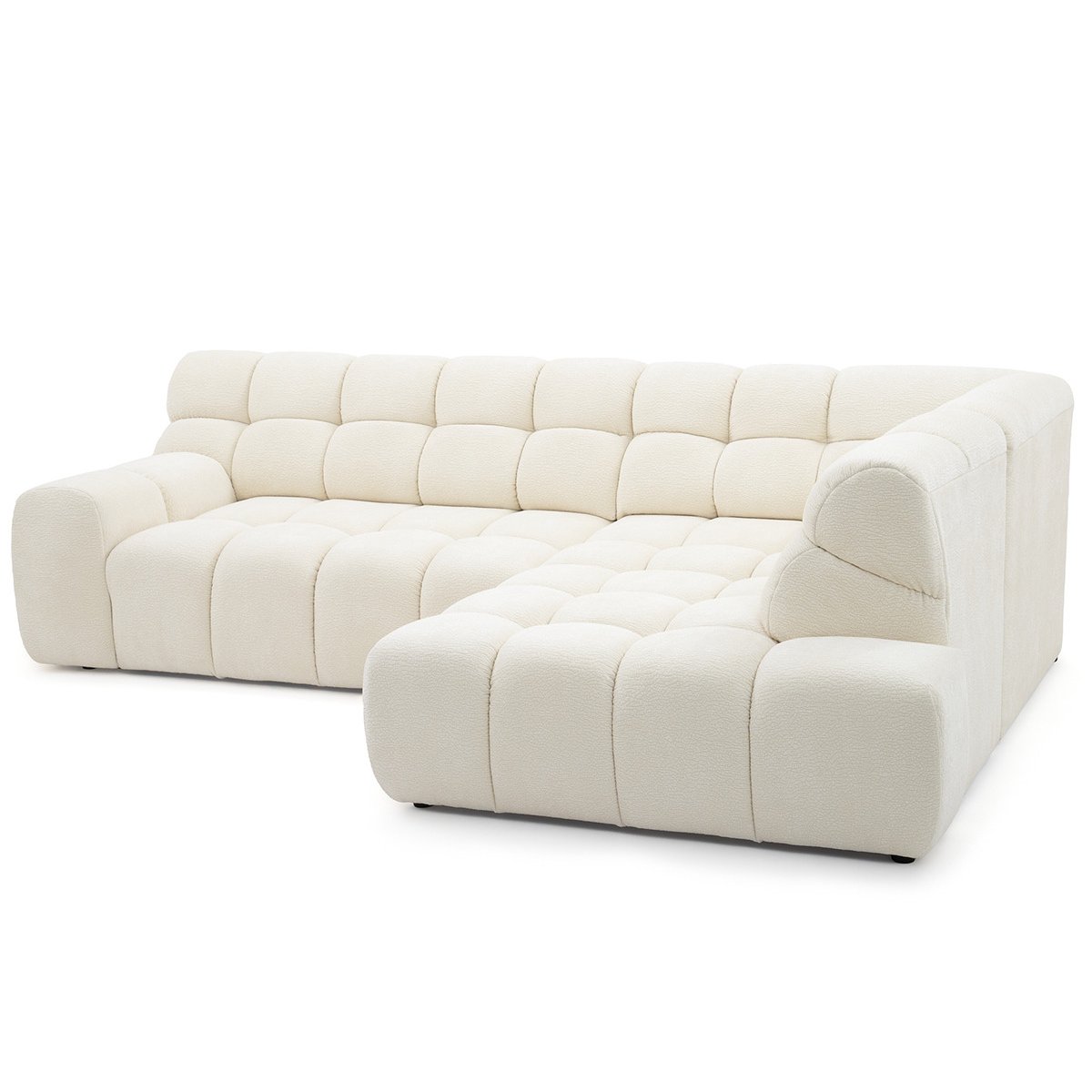 Canapé d'angle convertible 4 places en tissu chenille, ANDRE blanc, BOBOCHIC