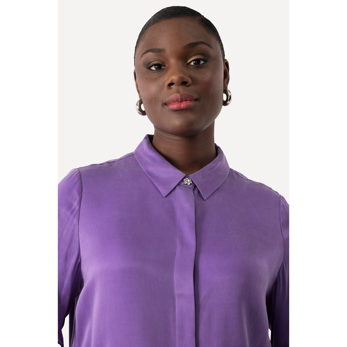 Blouse en Cupro mélangé. Manches longues lilas foncé, ULLA POPKEN