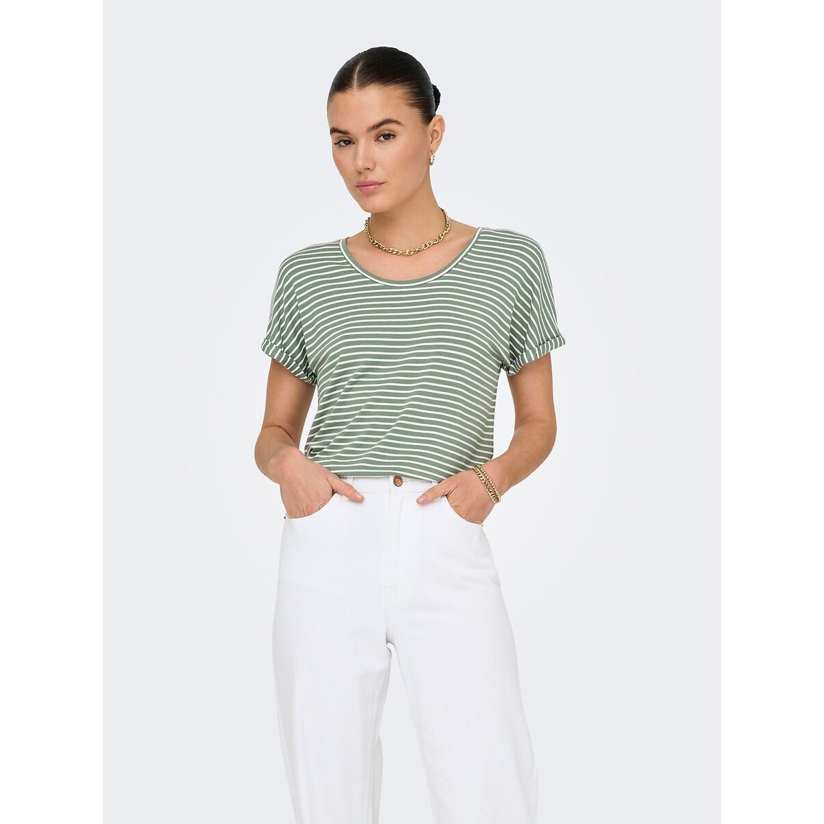 Crew Neck T-Shirt with Short Sleeves green, JDY