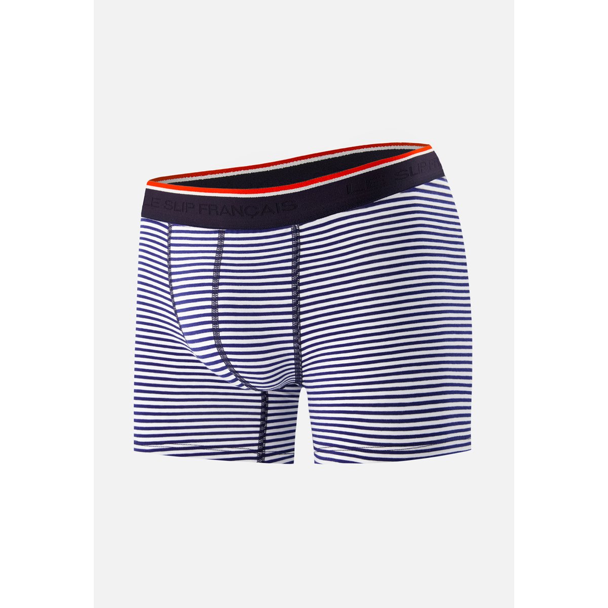 Boxer long à motif rayure coq bleu acier en coton Michel gris anthracite, LE SLIP FRANCAIS