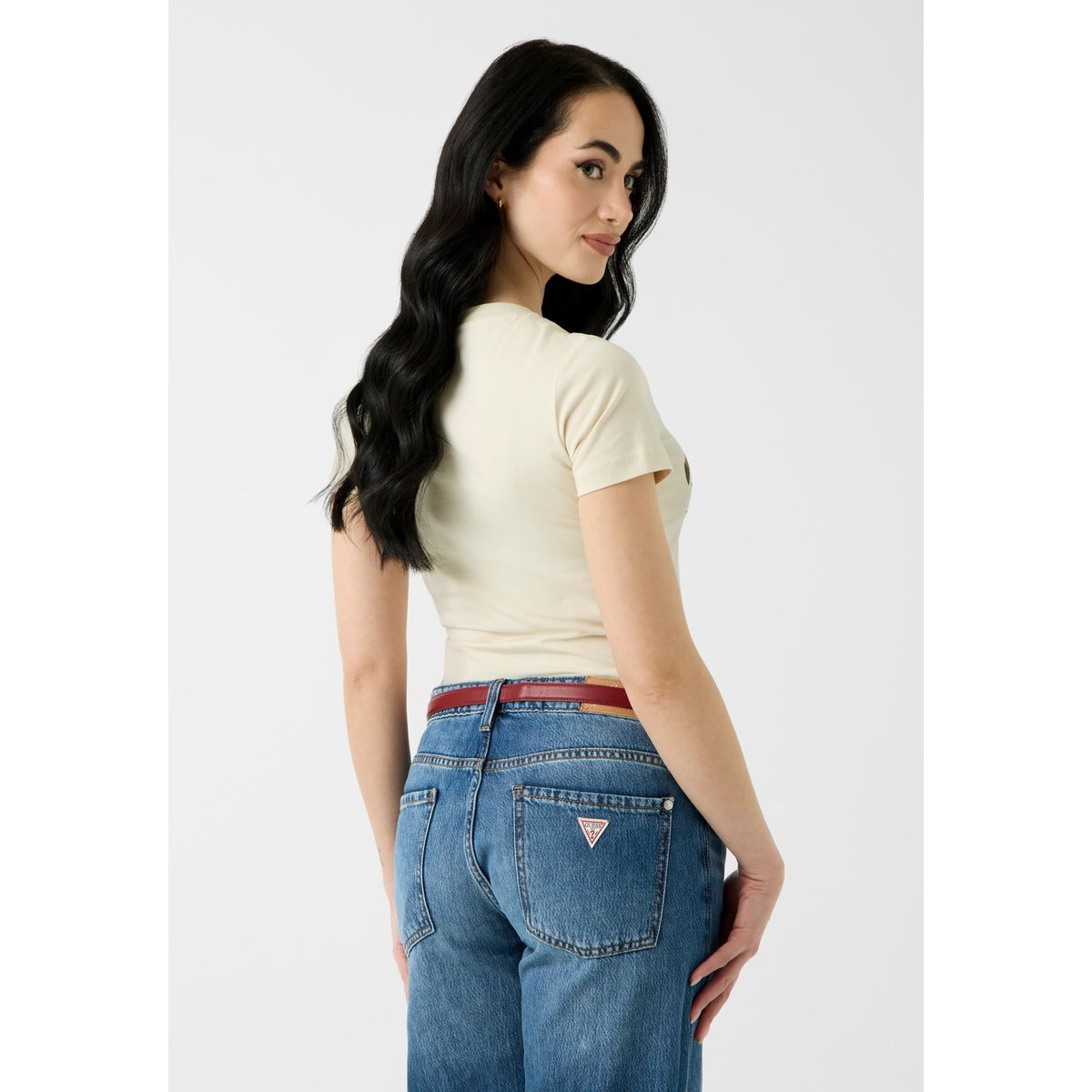 T-Shirt Avec Logo En Strass crème, GUESS