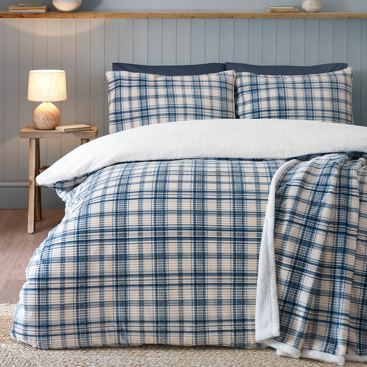 Cosy Ribbed Check Duvet Cover Set blue, CATHERINE LANSFIELD