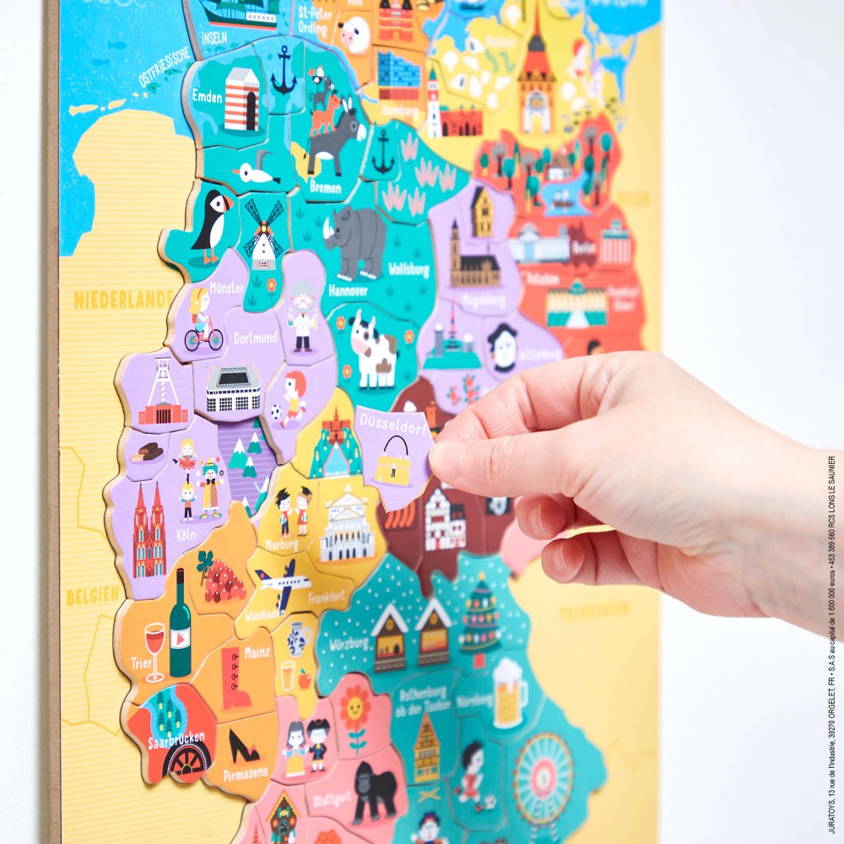 Puzzle carte d'Allemagne magnétique bleu, JANOD