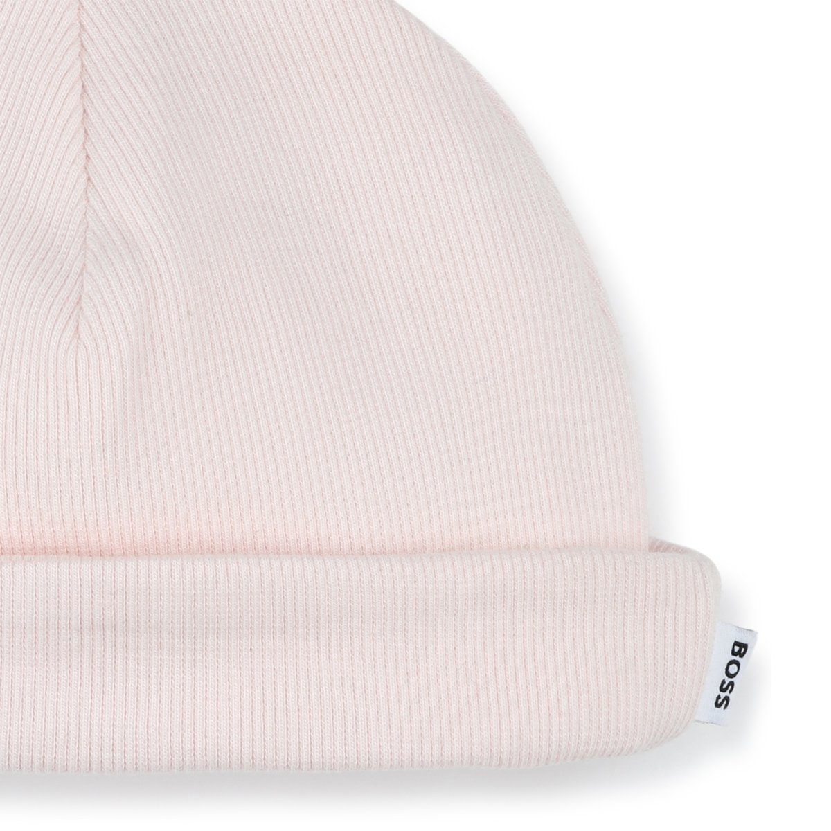 Bonnet à côtes avec revers baby pink, BOSS KIDSWEAR