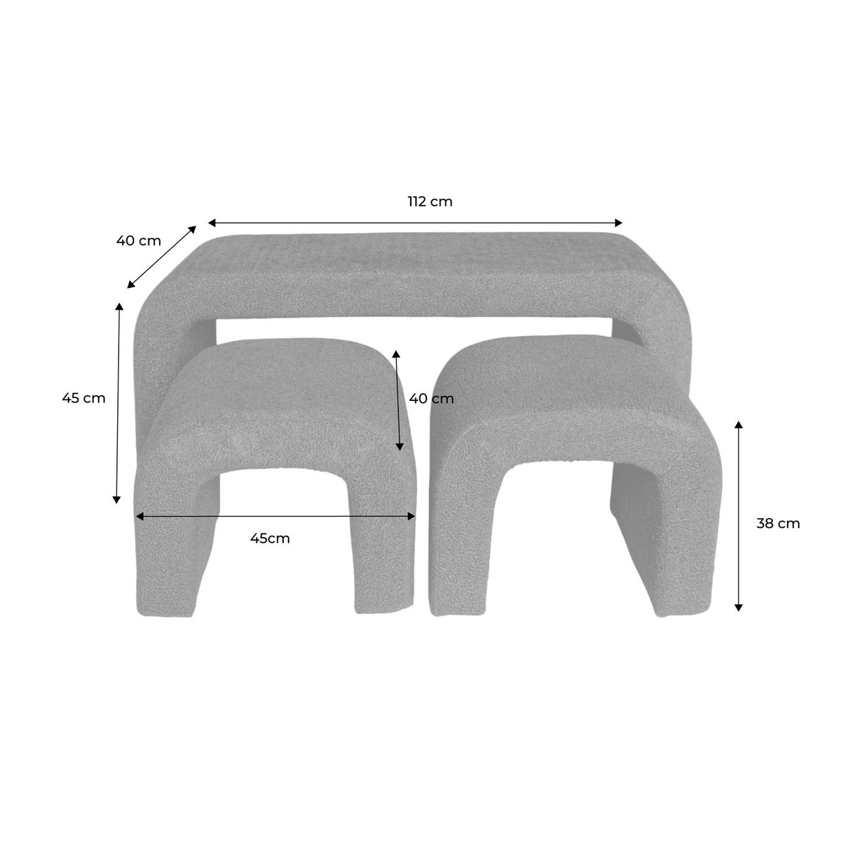 Banc et tabourets gigognes bouclette  INO kaki, SWEEEK