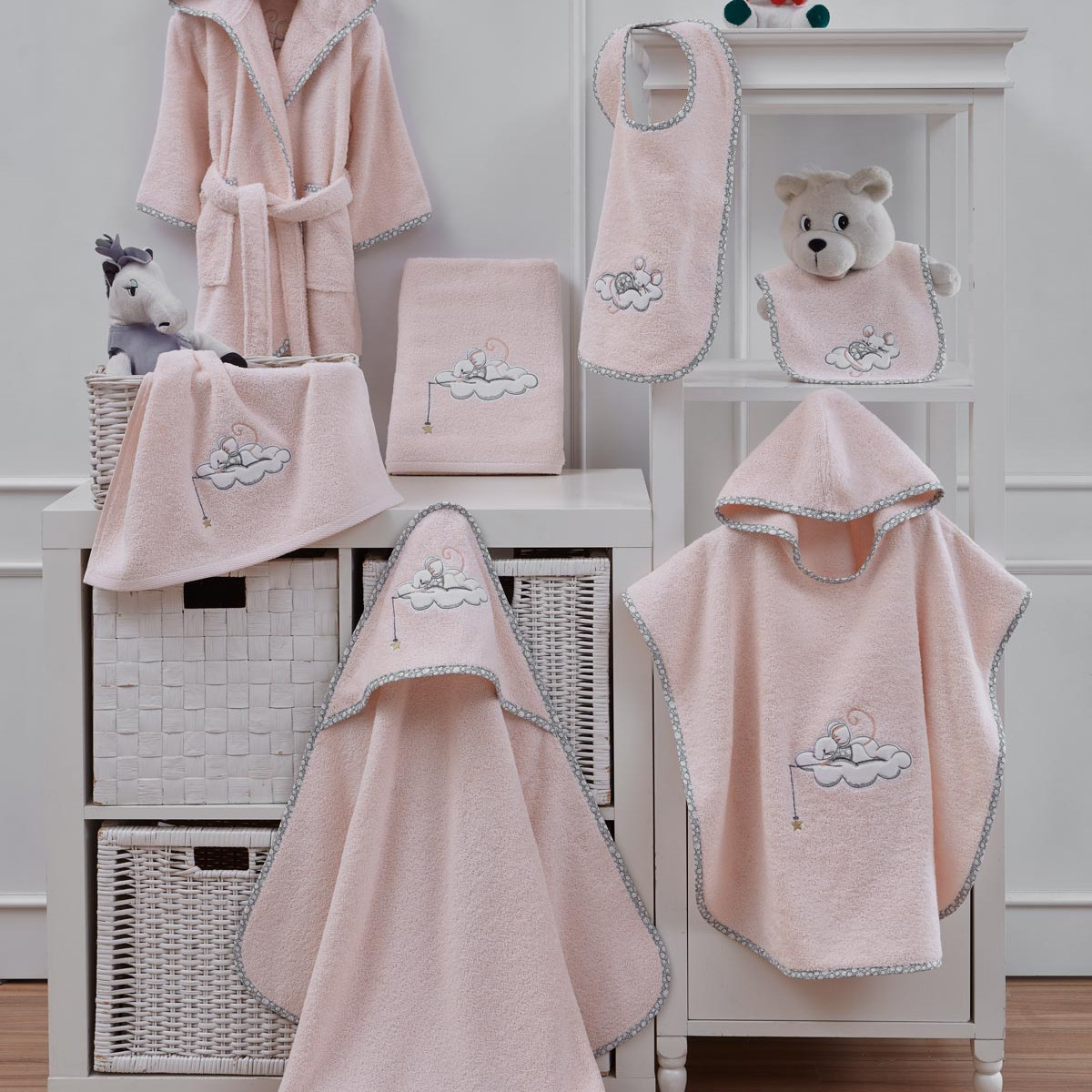 Lot de 2 bavoirs MOUSKETTE rose, SENSEI MAISON