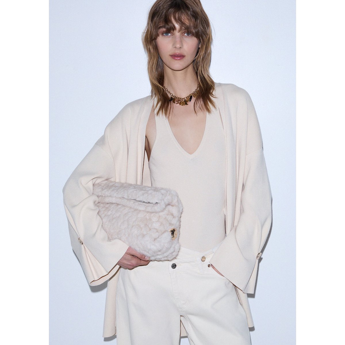 Sac Riccy en imitation fourrure crème, LIU JO