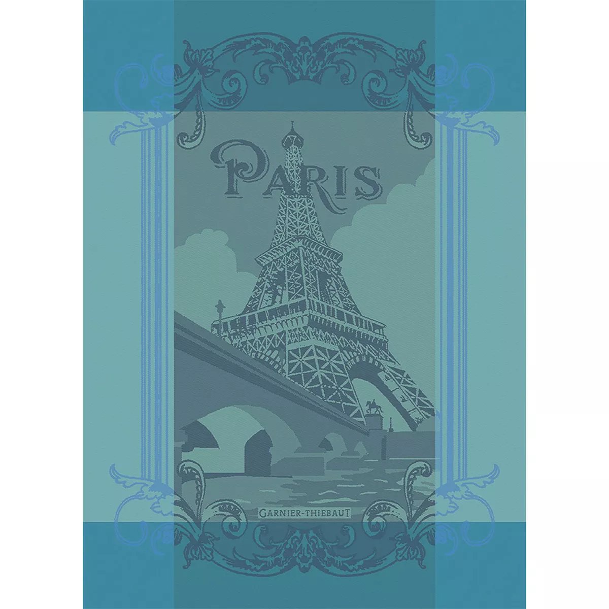 Torchon pur coton PARIS SEINE turquoise, GARNIER THIEBAUT