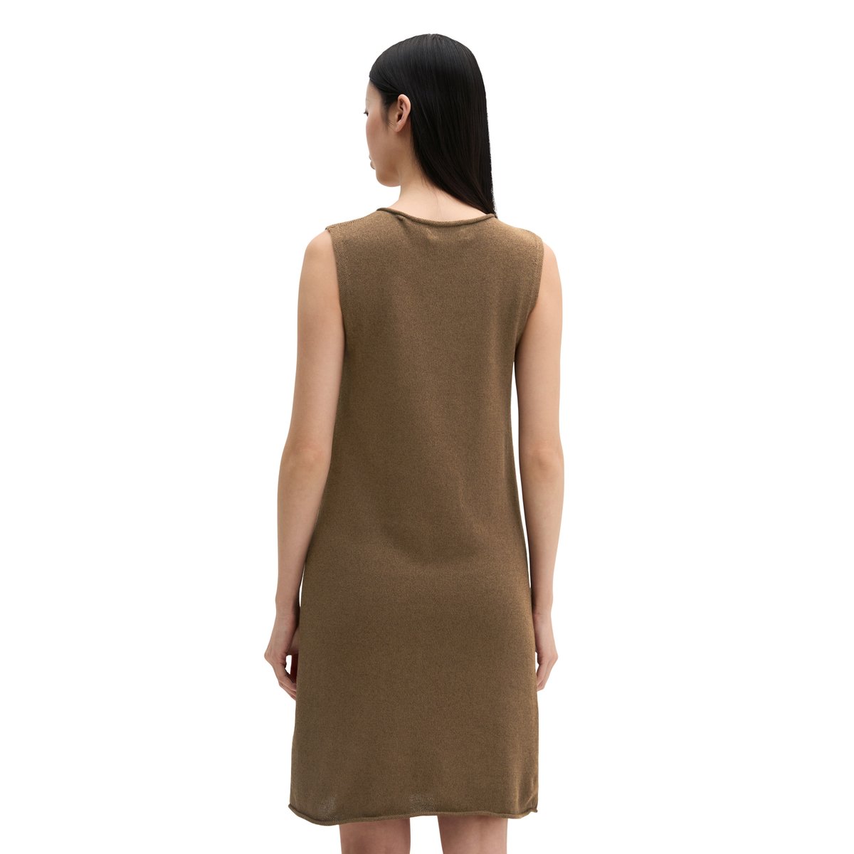 Robe en tricot sans manches shaped en mélange coton organique-lin marron foncé, MARC O'POLO