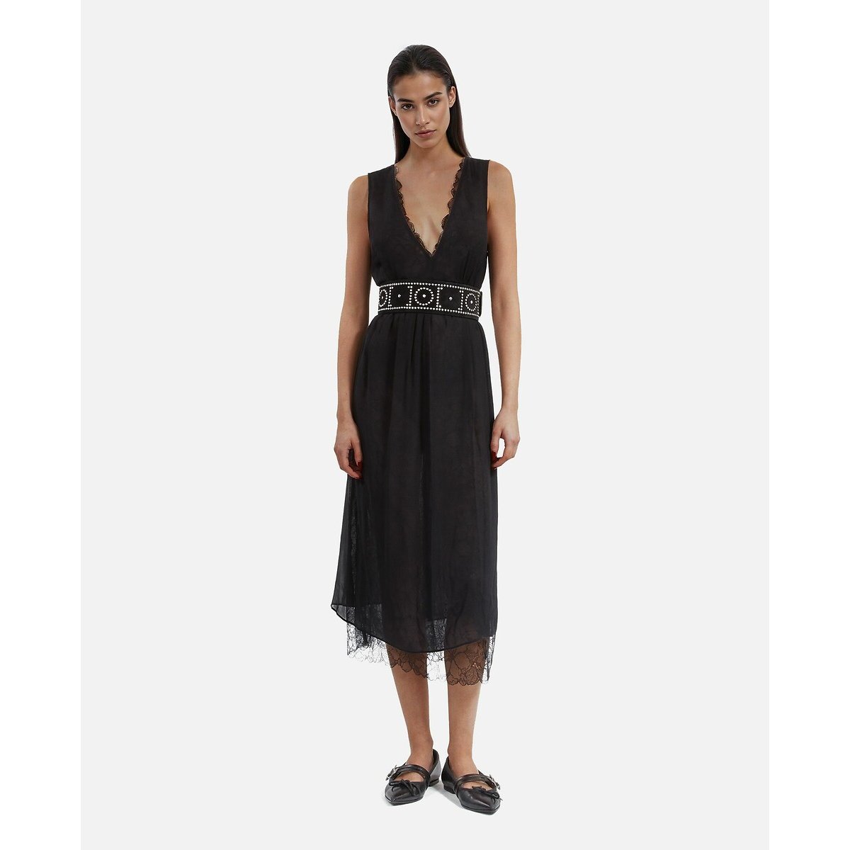 Sleeveless Maxi Dress with Lace black, THE KOOPLES