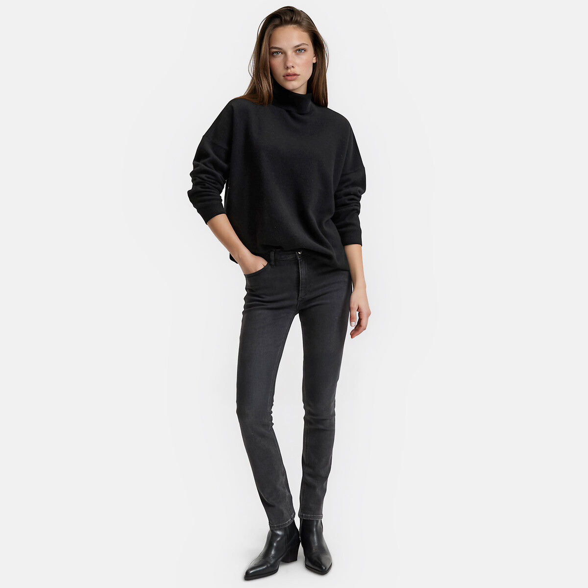 Pull col roulé, en fine maille cachemire noir, LA REDOUTE COLLECTIONS