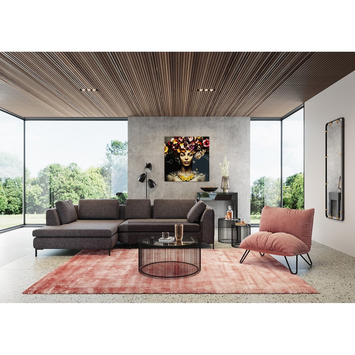 Tableau en verre femme fleurs multicolore, KARE DESIGN