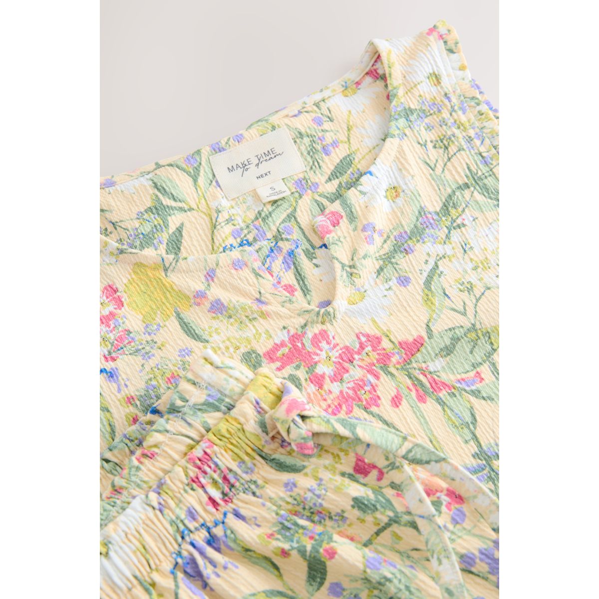 Pyjama short sans manches texturé, ensemble crème  à fleurs, NEXT