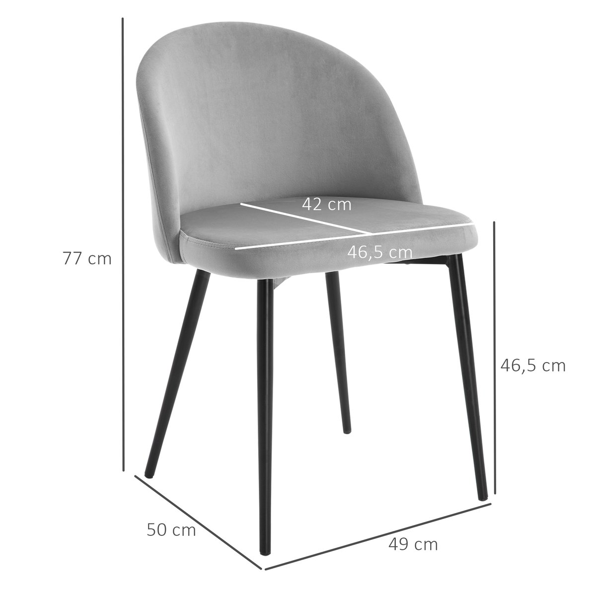 Chaise de salle à manger Velours multicolore bleu, gris clair, gris foncé, jaune, HOMCOM
