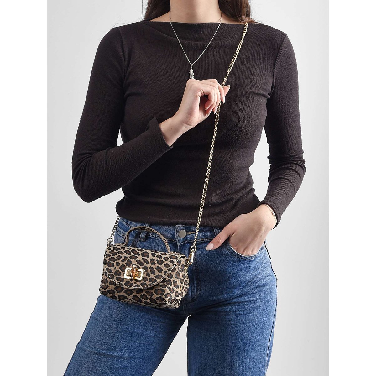 Sac bandoulière Velvet leopardo cuir larice p, MILANO