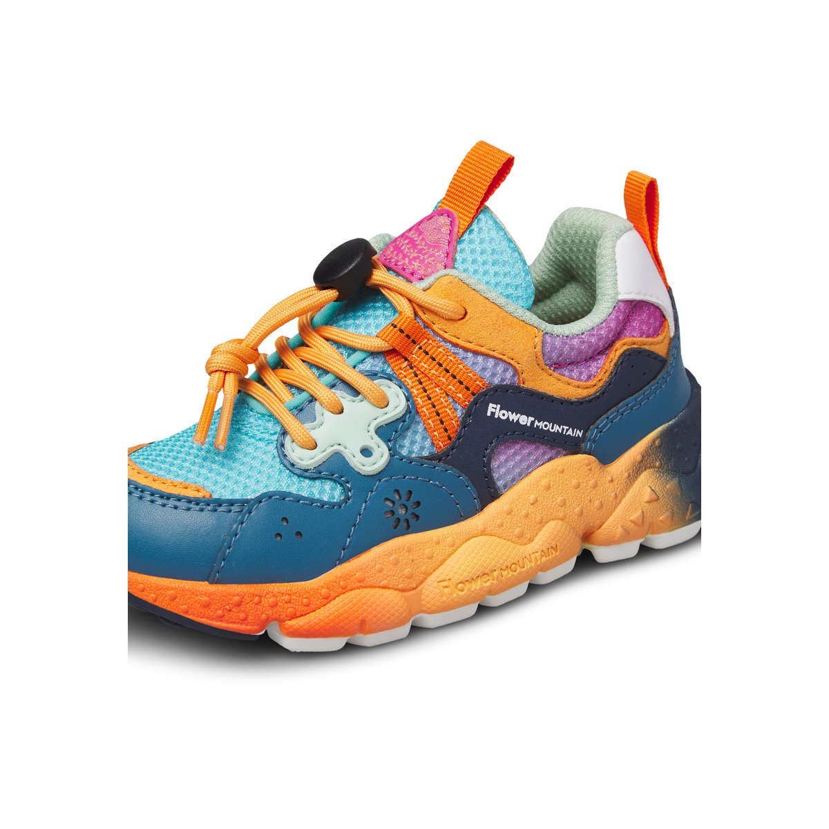 Sneakers en simili cuir et tissu technique YAMANO 3 JUNIOR. marine-orange, NATURINO