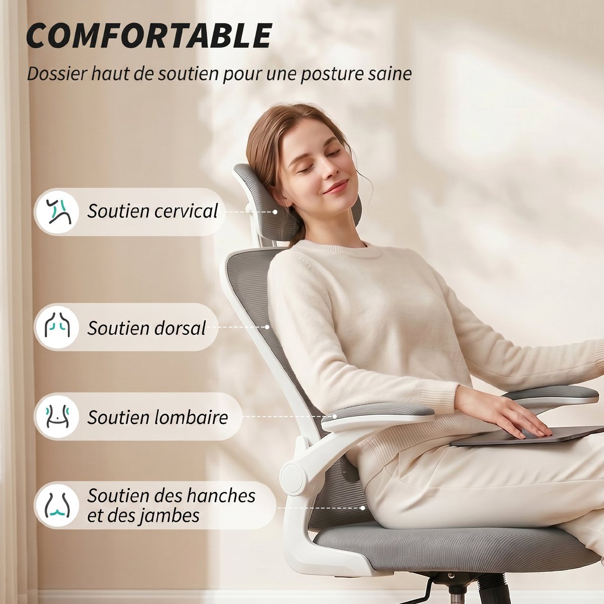 Chaise de bureau Maille Gris gris, HOMCOM