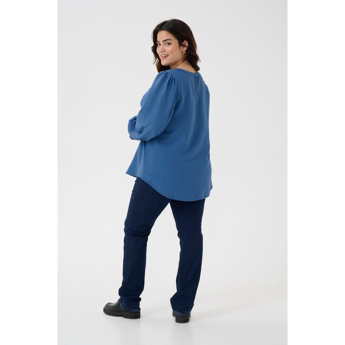 Long sleeved blouse bleu ensign blue, KAFFE CURVE