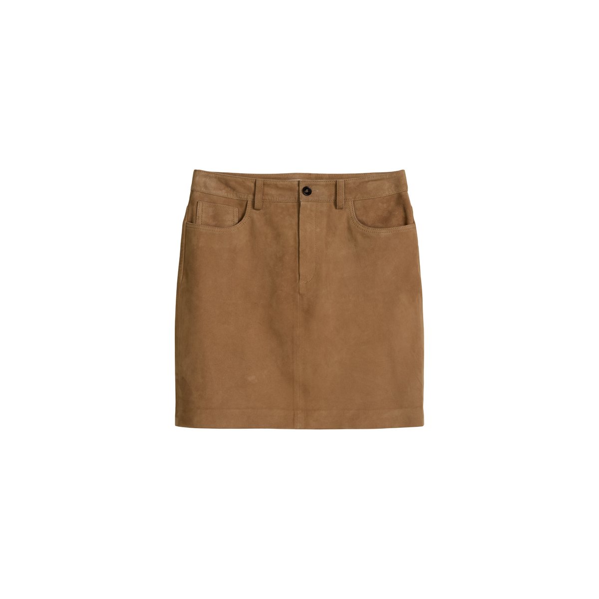 Mini-jupe en cuir regular en cuir de chèvre velours doux marron, MARC O'POLO