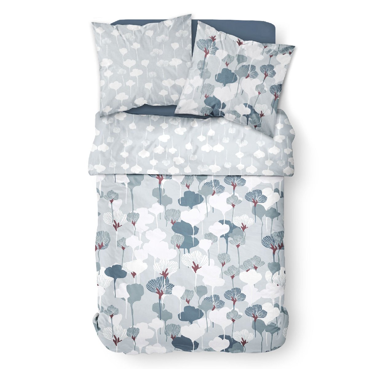 Parure de lit 2 personnes imprimé floral coton SUNSHINE FLAVI bleu, TODAY