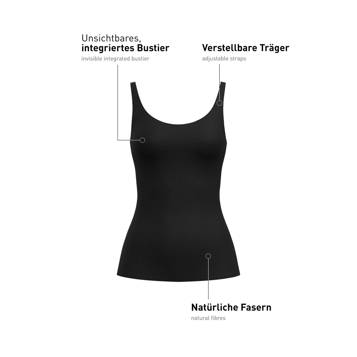 Débardeur à bretelles réglables et bustier sans manches Modal NATURAL SKIN noir, CALIDA