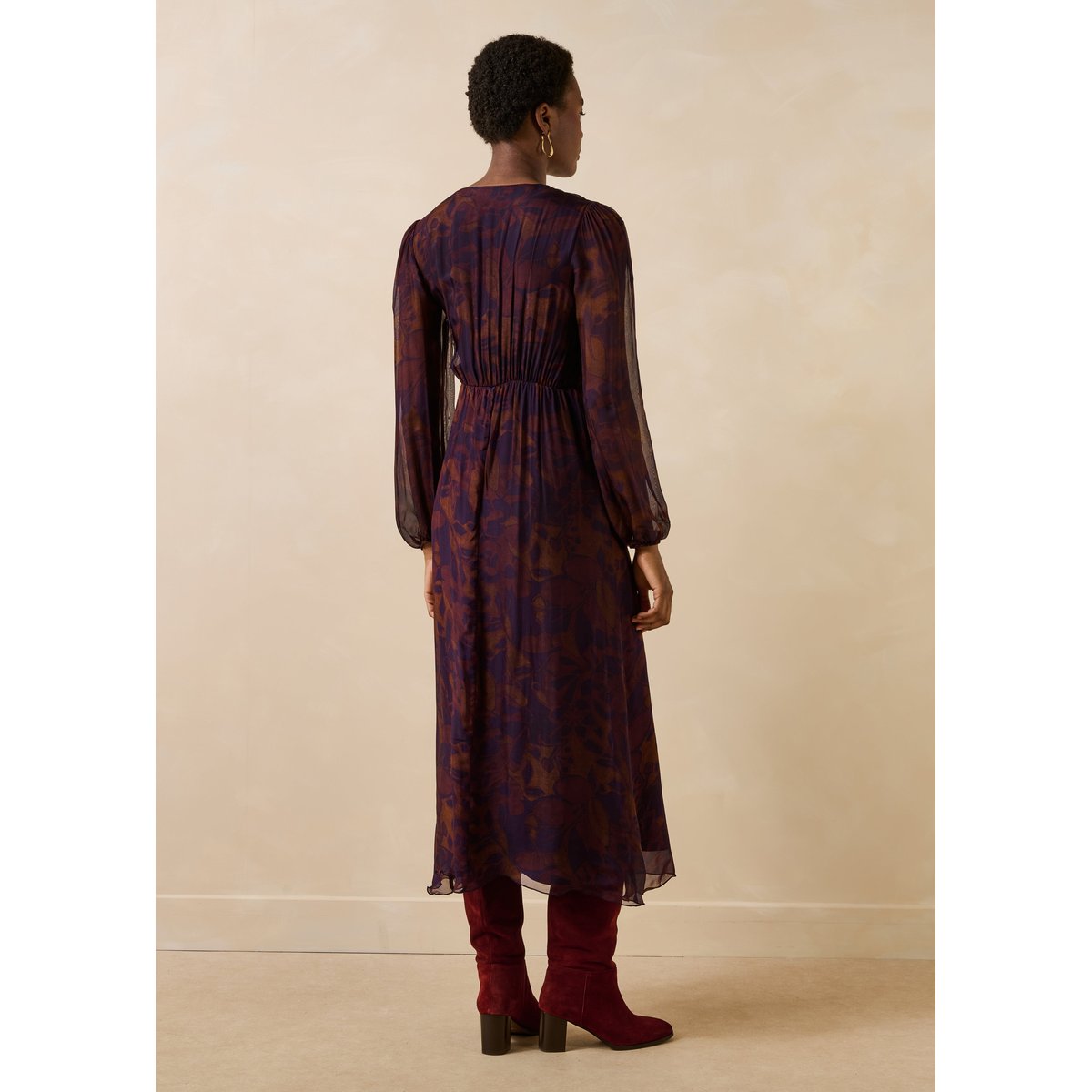 Robe longue à imprimé floral manches longues viola/tandoori, LA FEE MARABOUTEE