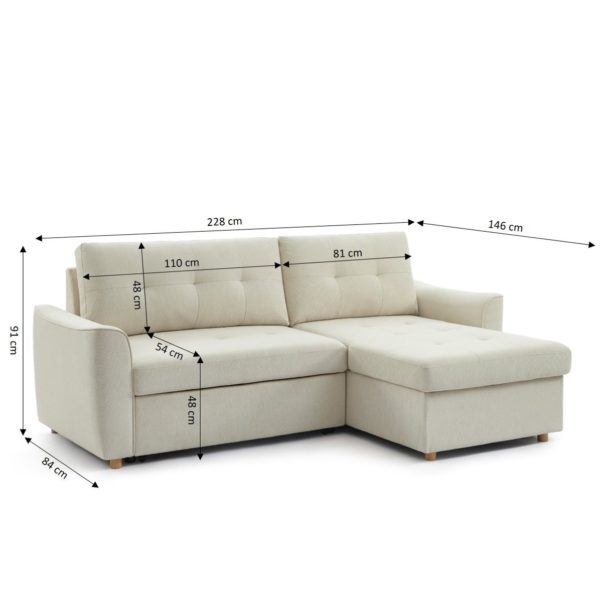 Canapé d'angle convertible tissu TAMARA beige, BAÏTA