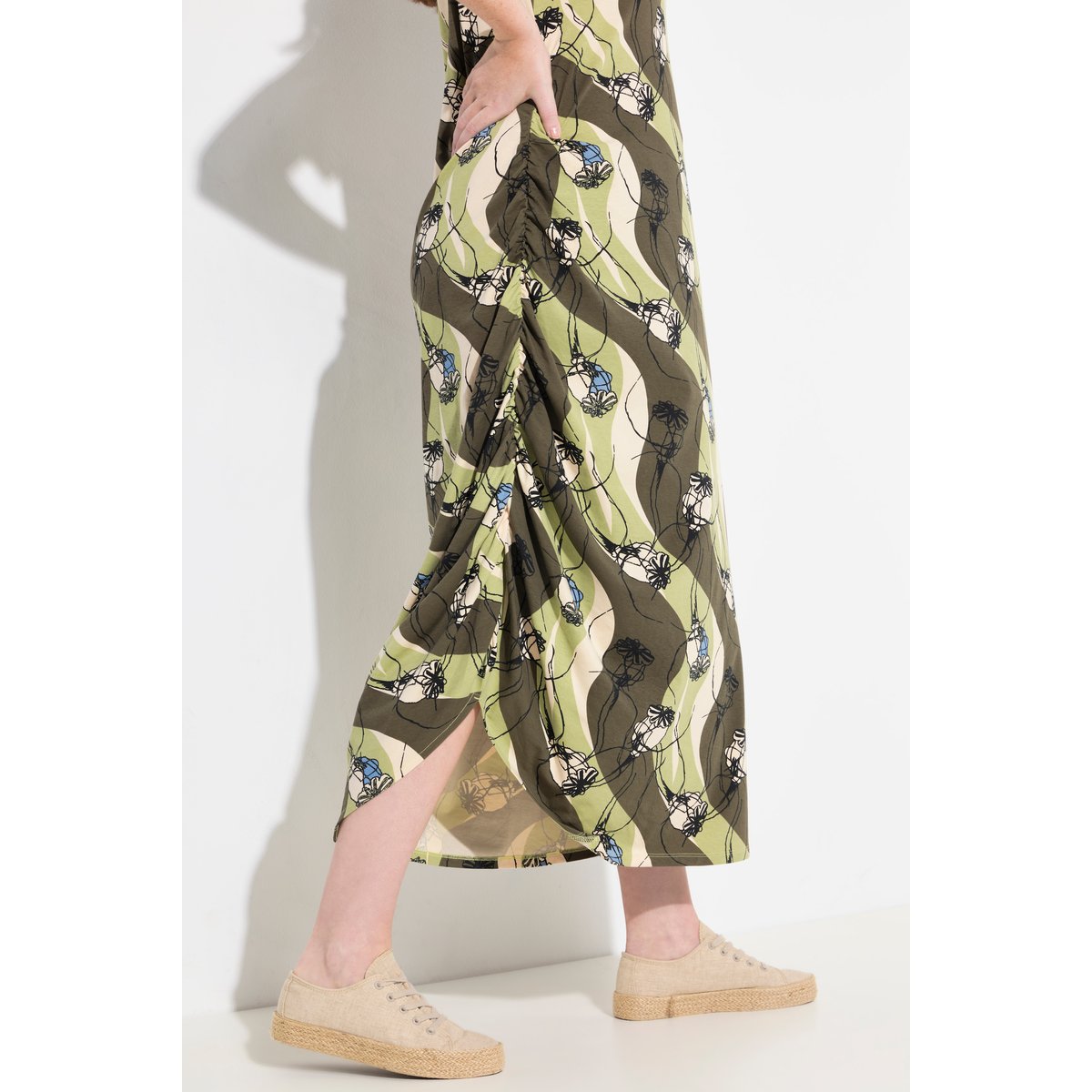 Robe Longue En Jersey, Encolure Ronde marron kaki, ULLA POPKEN