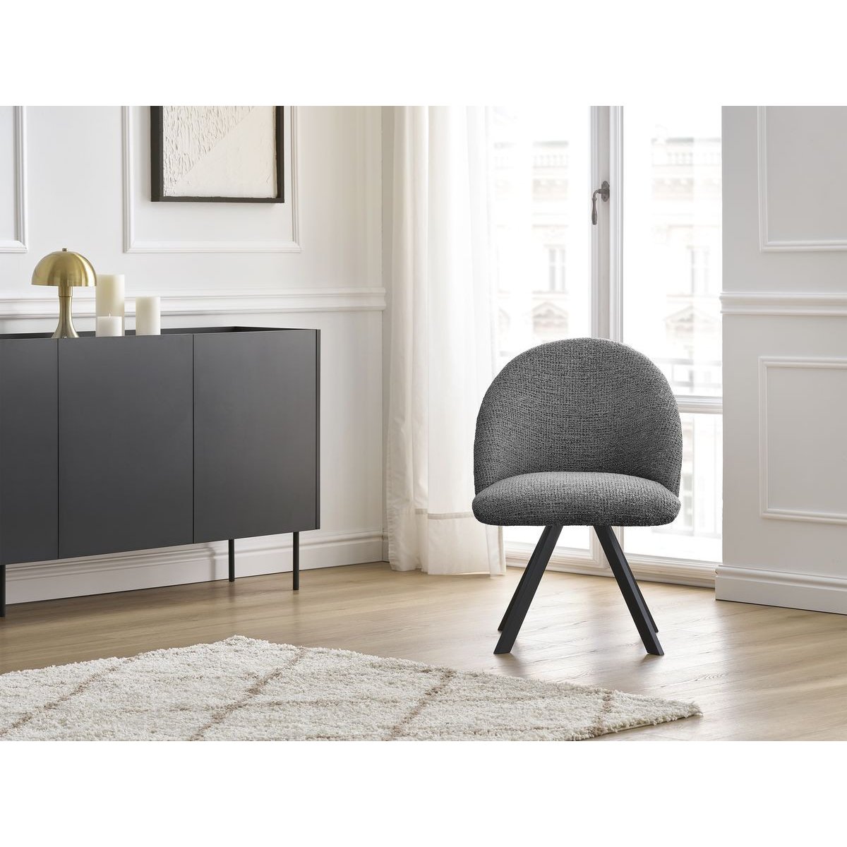 Lot de 4 chaises tissu chiné, LALIE gris foncé, BOBOCHIC