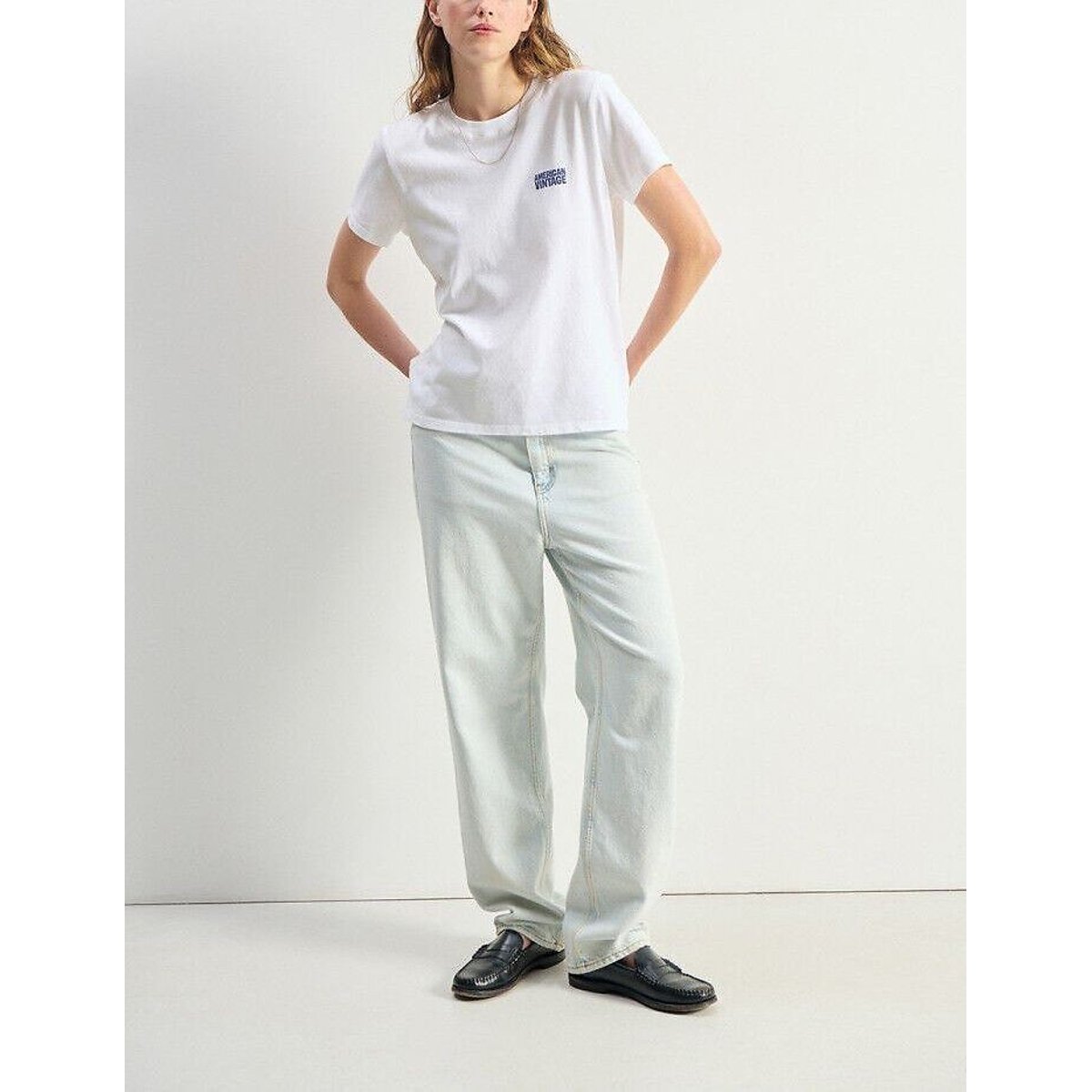 T-shirt a maniche corte con scollo rotondo, YKOBOW bianco, AMERICAN VINTAGE