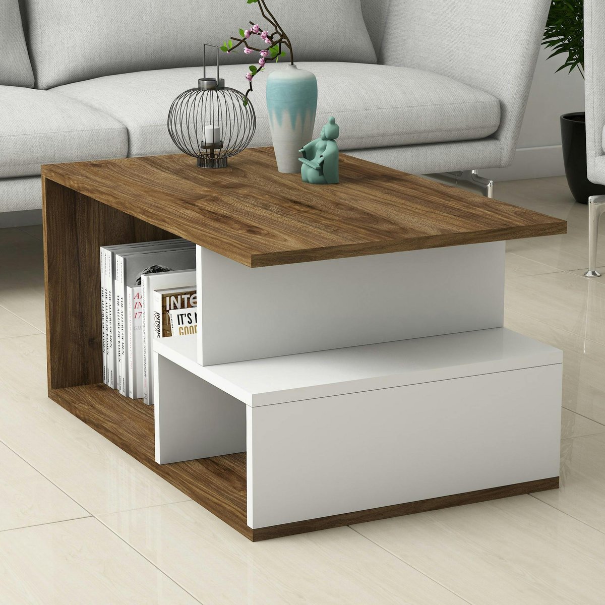 Table basse rangements ouverts MARFA blanc, PIER IMPORT