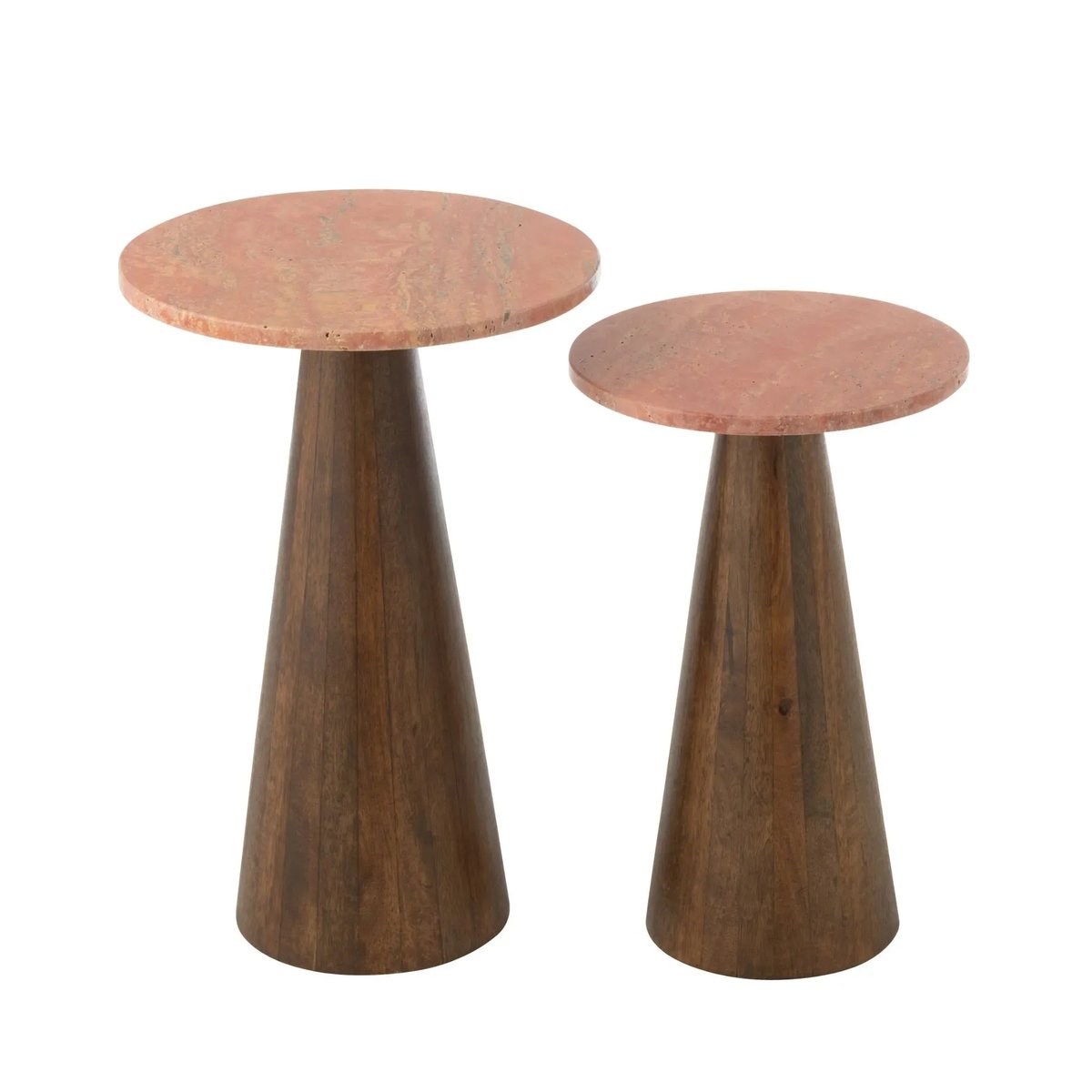 Tables basses en marbre terracotta et pied bois D35 (set de 2) - ASO marron, HELLIN, DEPUIS 1862
