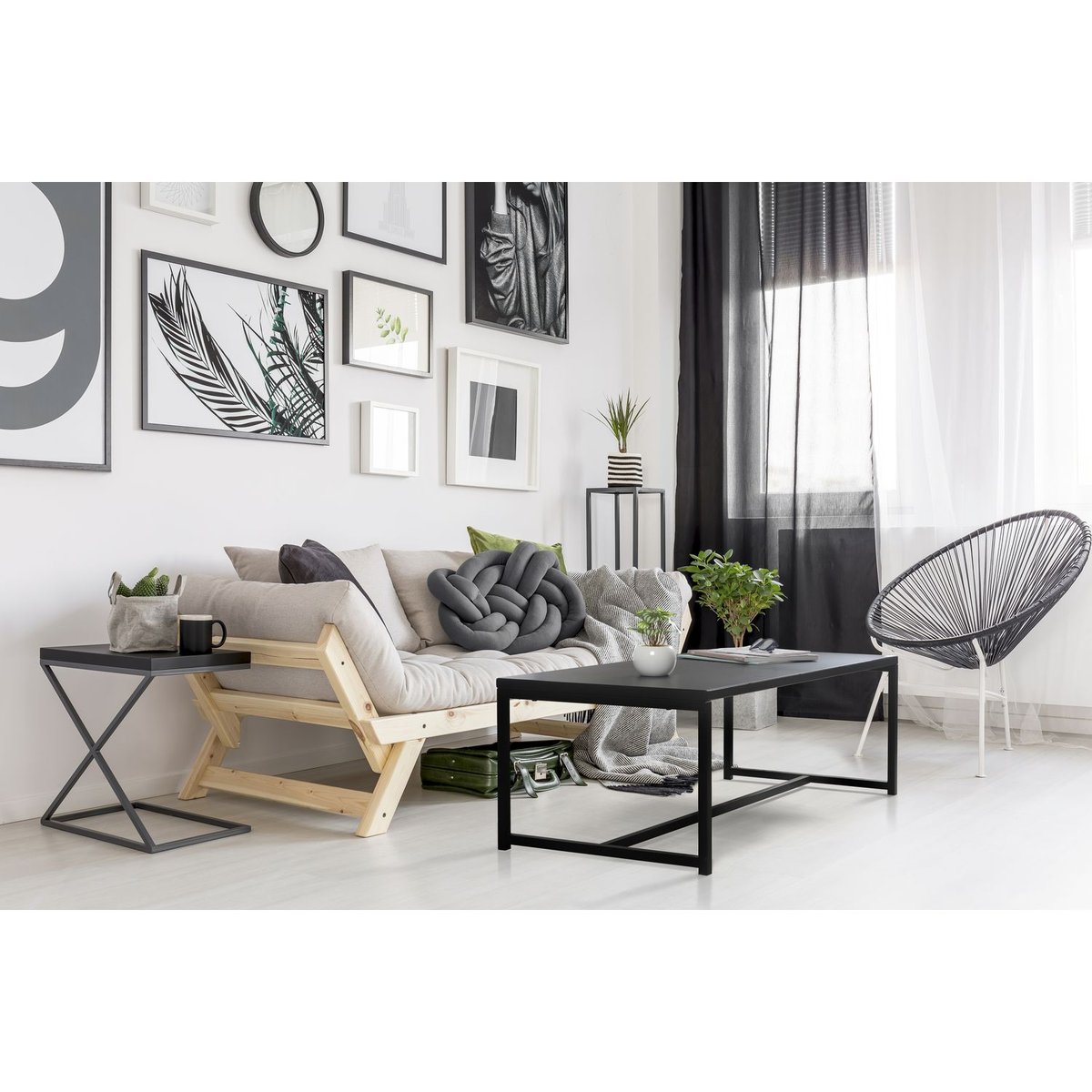 Table basse rectangulaire en métal design industriel MADISON noir, URBAN LIVING