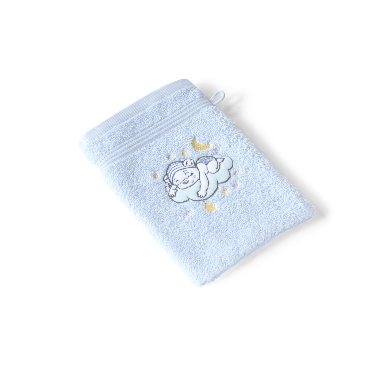 Gant de Toilette en Coton 500g/m² modèle brodé - KATY bleu, TRADITION DES VOSGES
