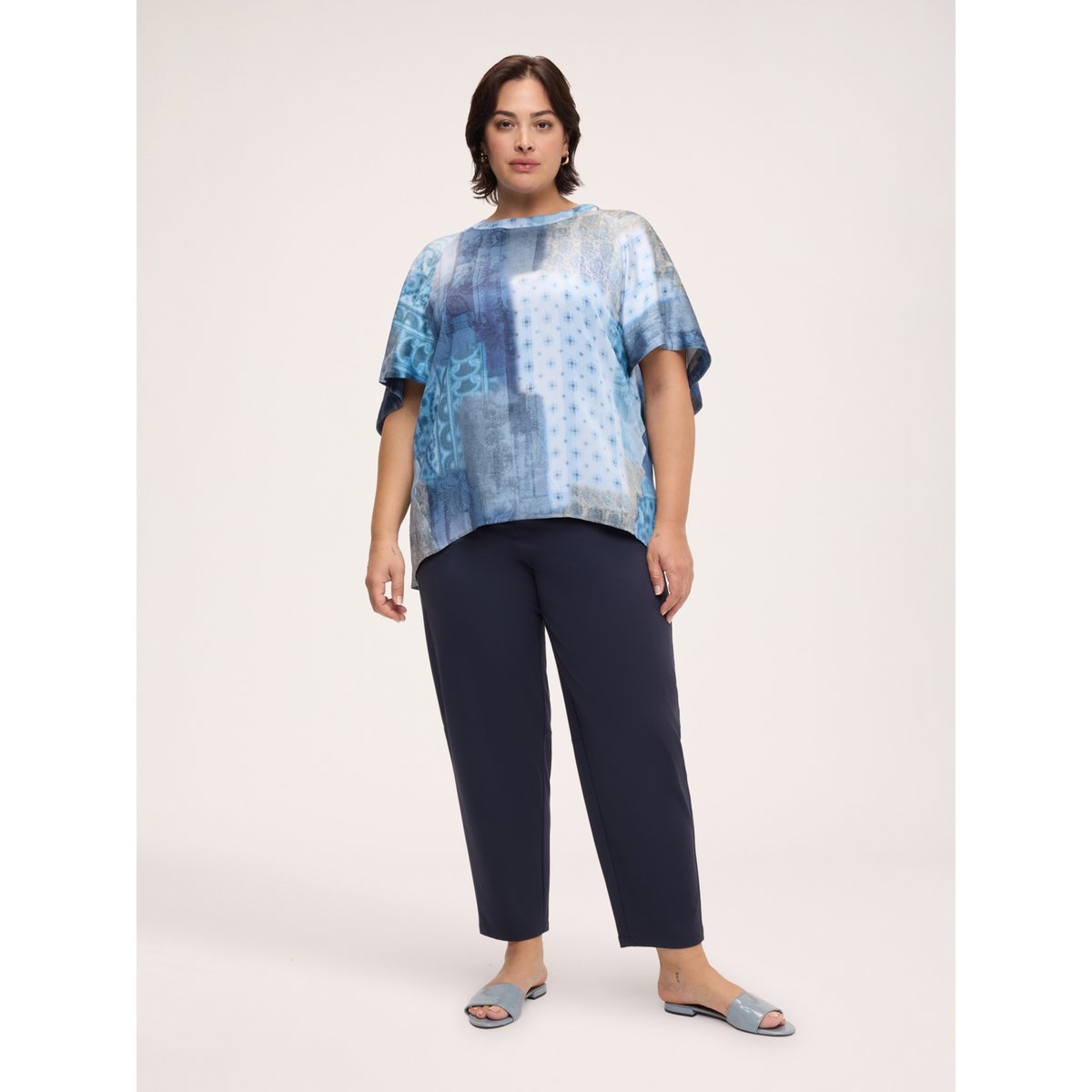 Blouse à imprimé patchwork bleu, FIORELLA RUBINO