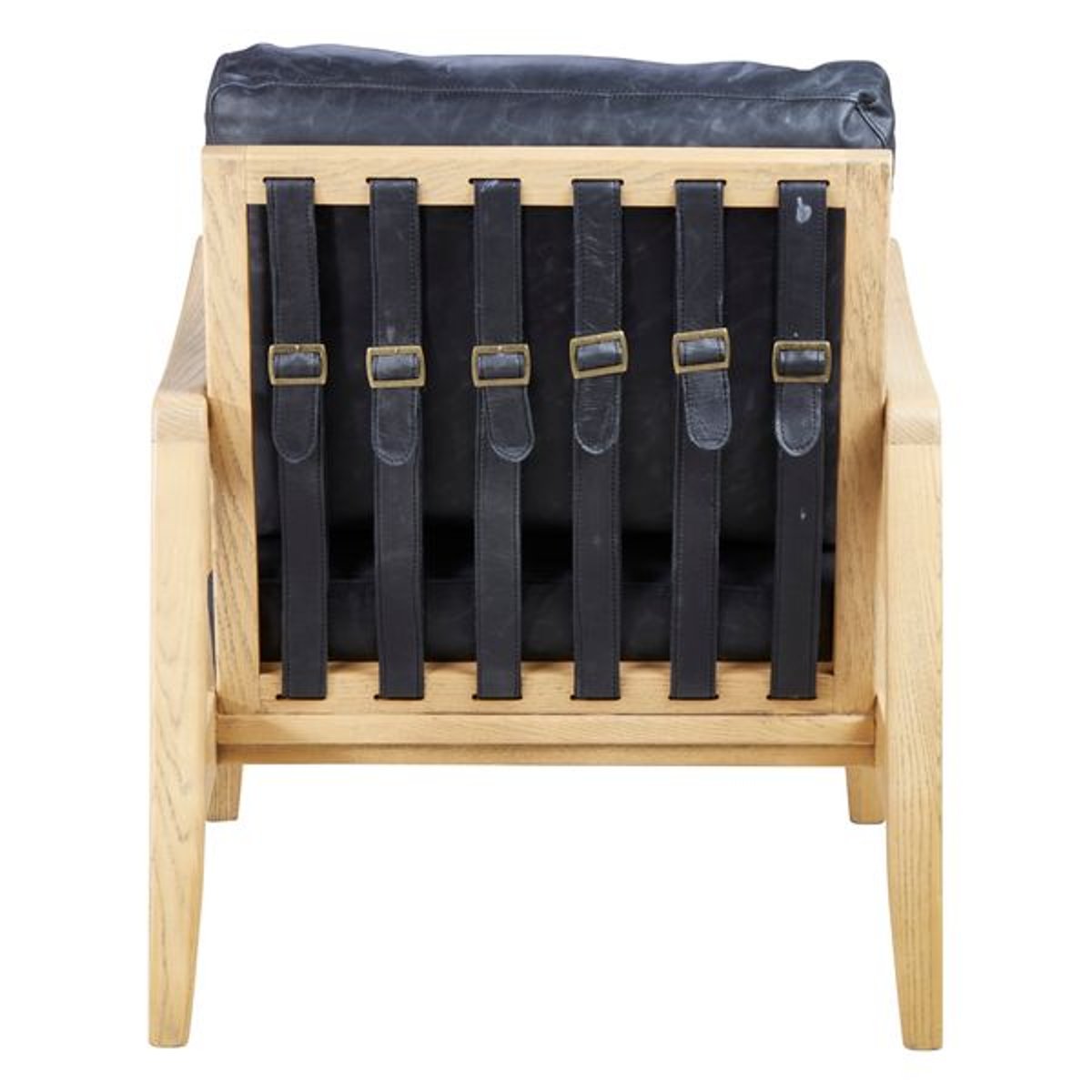 Fauteuil cuir pieds frêne naturel noir, ZAGO