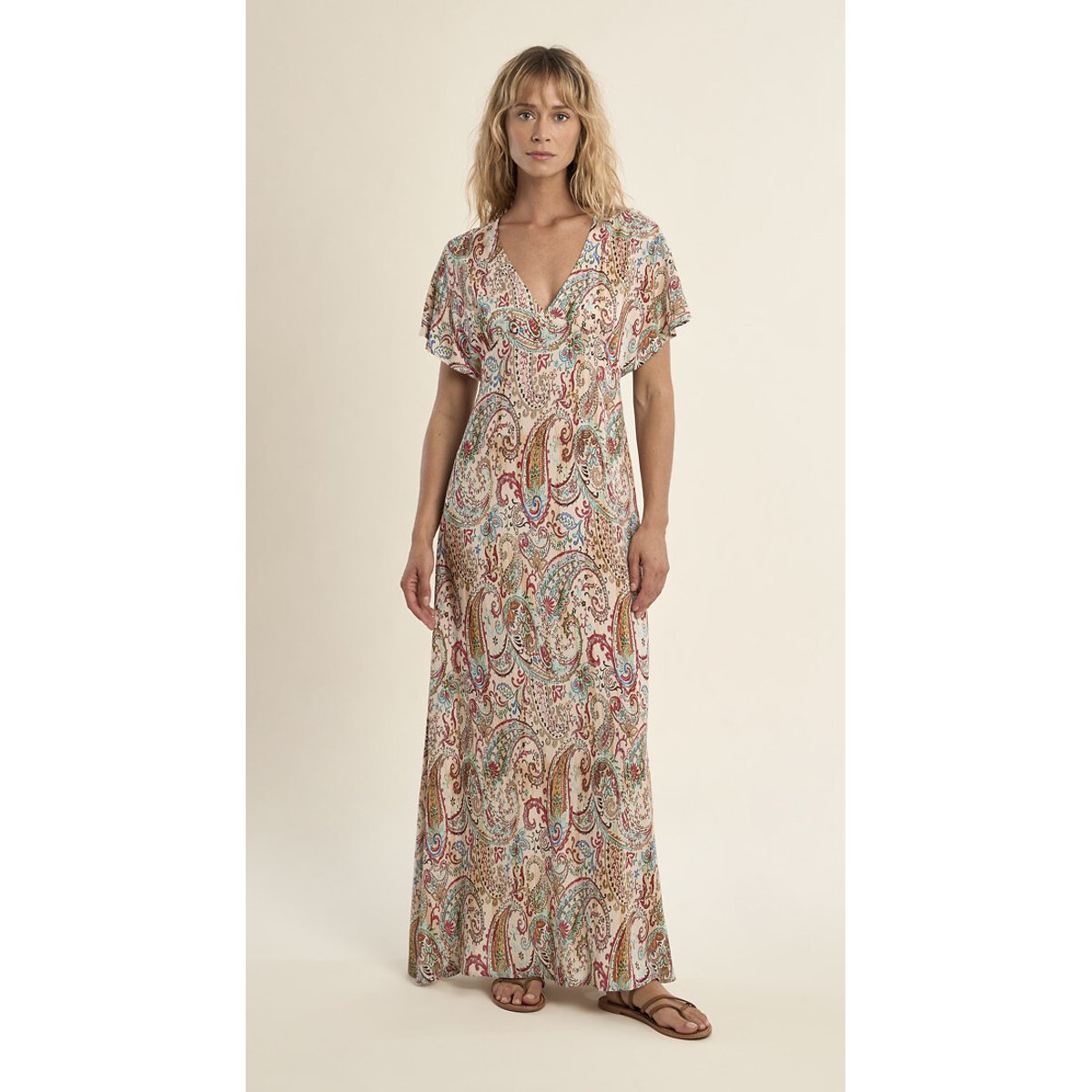 Robe longue imprimée manches courtes imprimé multicolore, MOLLY BRACKEN