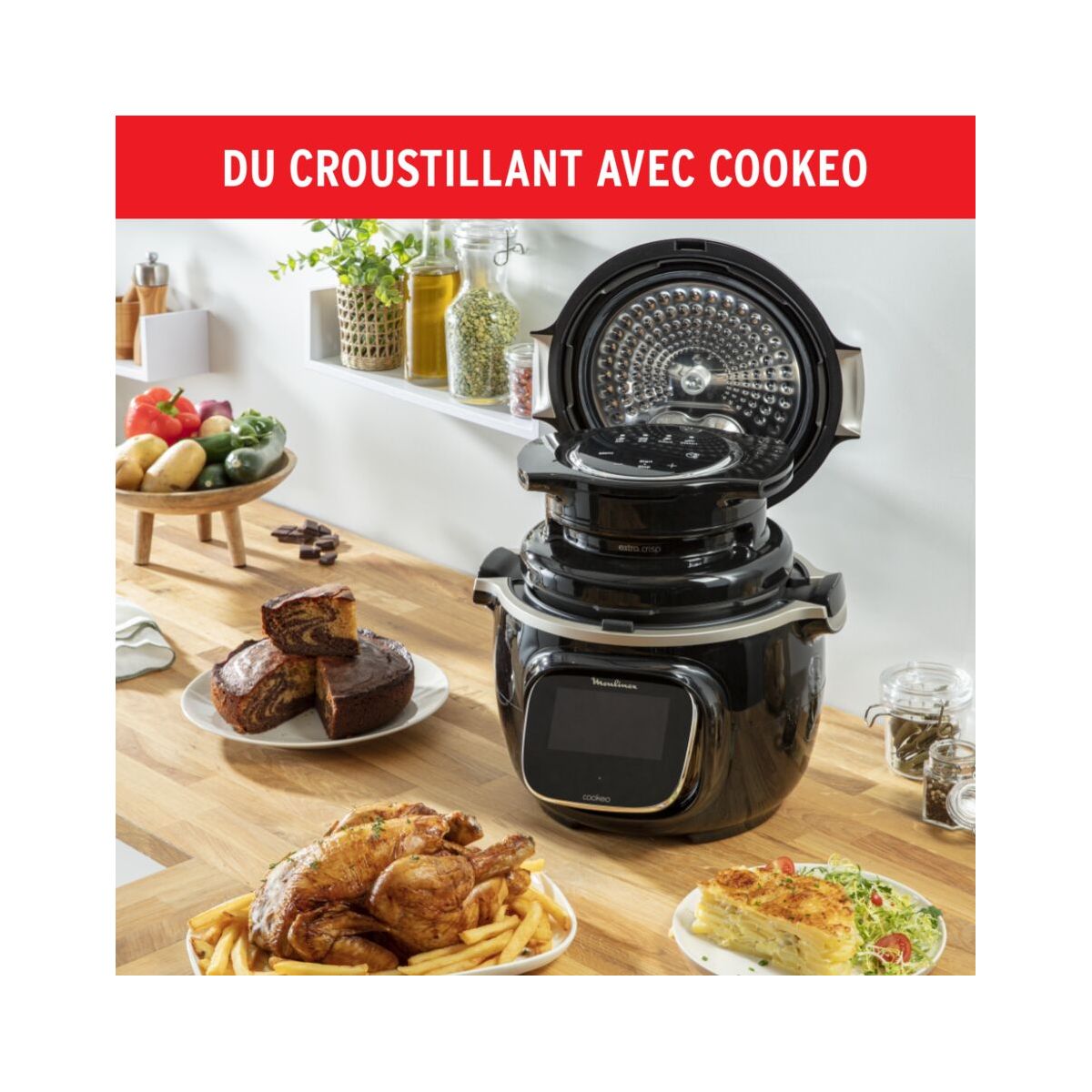 Cookeo YY5479FB noir Touch Wifi 6 L, 3 modes de cuisson + Extra Crisp couleur unique, MOULINEX