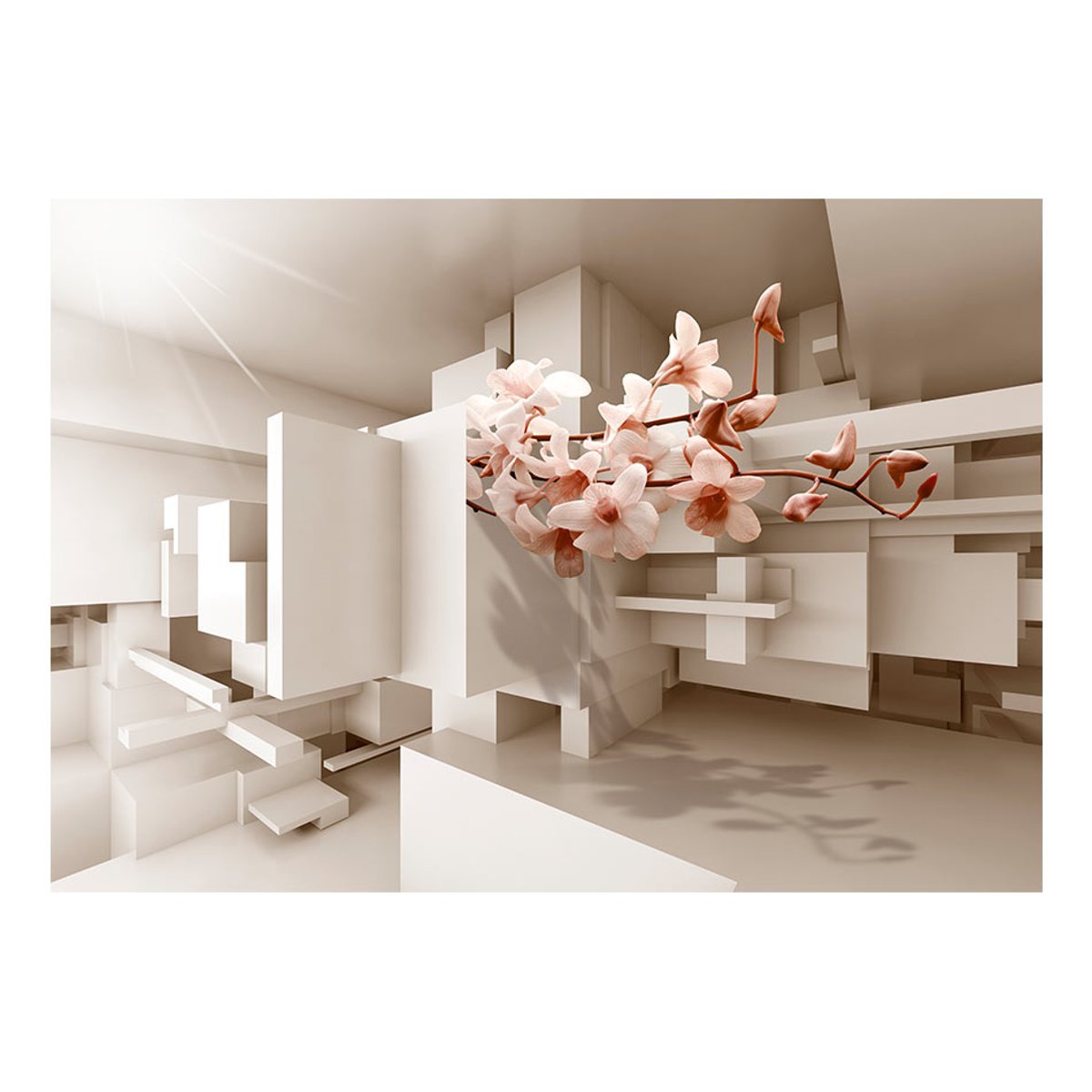 Papier peint intissé panoramique 3D et Perspective Urban Botany beige, EDEN