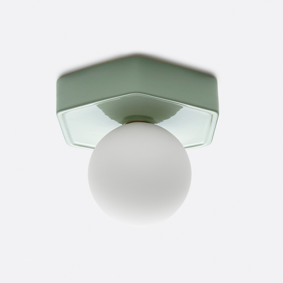 Applique ou plafonnier, hexagonal, en céramique et verre opalin, HOLI vert de gris, LA REDOUTE INTERIEURS