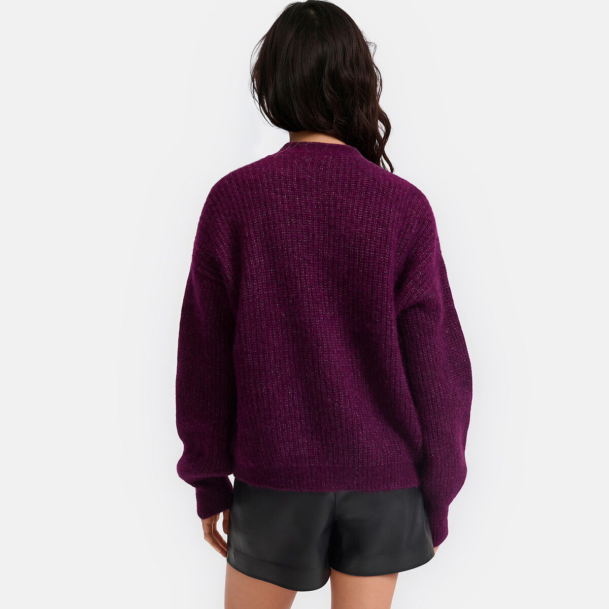 Signatures Gildas Cardigan with V-Neck in Alpaca Mix purple/plum, LA REDOUTE COLLECTIONS