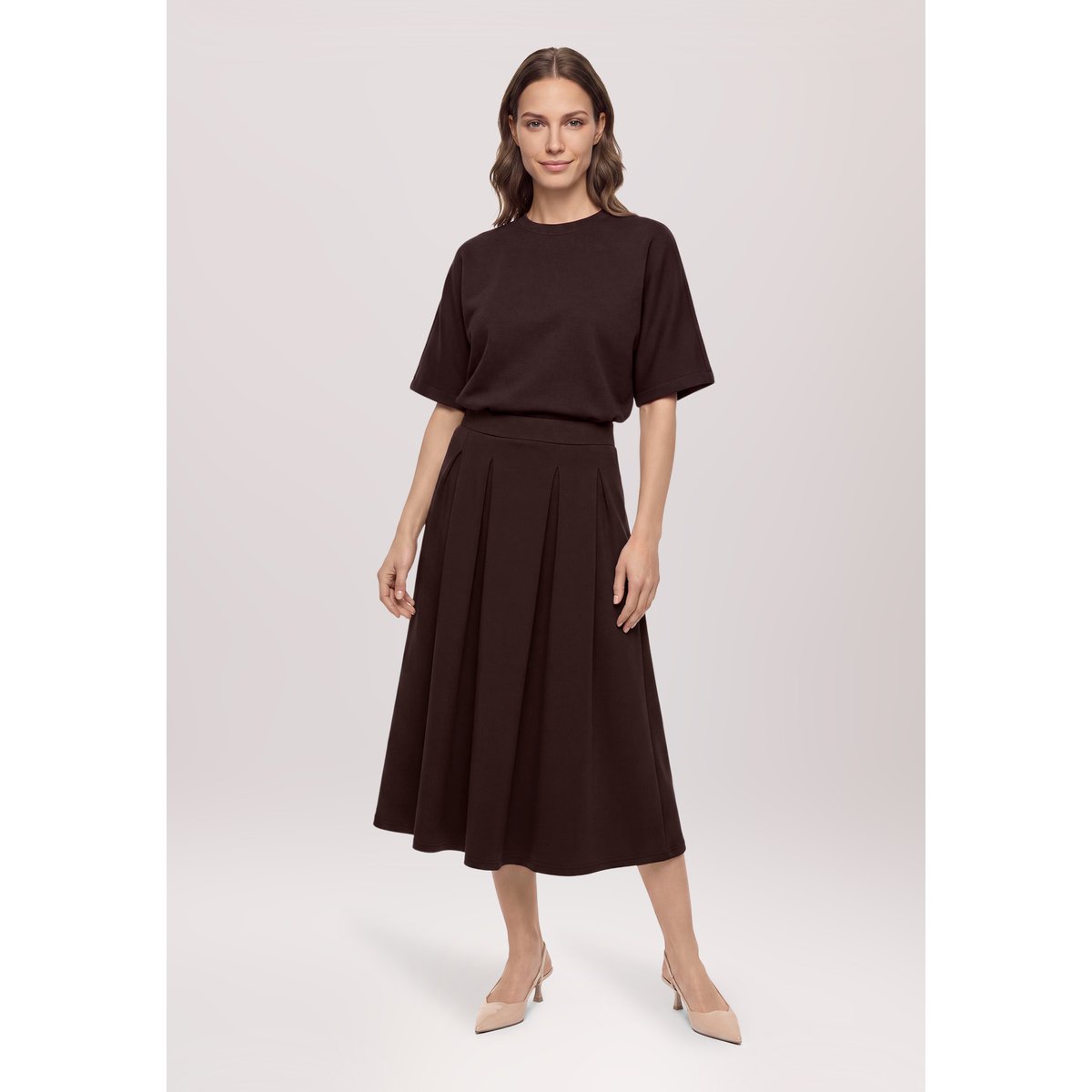 Jupe longueur midi à élastique dark maroon, VERA MONT