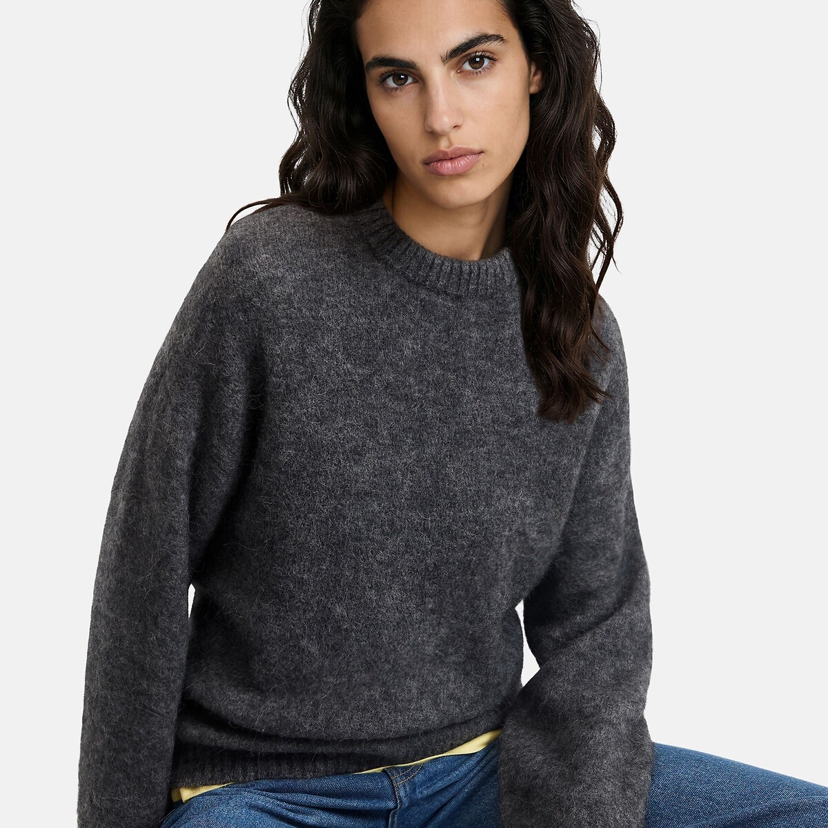 Maglione a girocollo in misto alpaca spazzolato, Signature AZELIE antracite chiné, LA REDOUTE COLLECTIONS